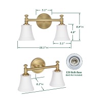 Hanaloa Gold Bathroom Vanity Light Fixtures Traditional Aged Brass 2 Lights Wall Sconce Lighting With Opal Glass Shade Porch W