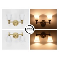 Hanaloa Gold Bathroom Vanity Light Fixtures Traditional Aged Brass 2 Lights Wall Sconce Lighting With Opal Glass Shade Porch W