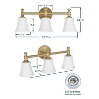 Hanaloa Bathroom Vanity Light Fixtures Traditional Aged Brass 3 Lights Wall Sconce Lighting With Opal Glass Shade Porch Wall M