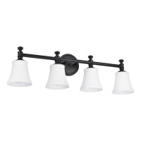 Hanaloa Bathroom Vanity Light Fixtures Traditional Matte Black 4 Lights Wall Sconce Lighting With Opal Glass Shade Porch Wall