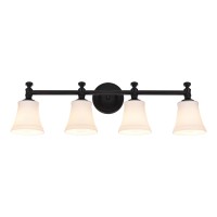 Hanaloa Bathroom Vanity Light Fixtures Traditional Matte Black 4 Lights Wall Sconce Lighting With Opal Glass Shade Porch Wall