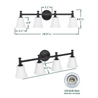 Hanaloa Bathroom Vanity Light Fixtures Traditional Matte Black 4 Lights Wall Sconce Lighting With Opal Glass Shade Porch Wall