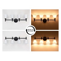 Hanaloa Bathroom Vanity Light Fixtures Traditional Matte Black 4 Lights Wall Sconce Lighting With Opal Glass Shade Porch Wall