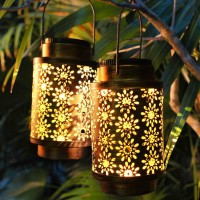 2 Pack Solar Lanterns Outdoor Waterproof Hanging Vintage Solar Lanterns With Handles Outdoor Decorative Lantern Decor For Gard