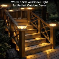 Fence Solar Post Lights Outdoor 6 Pack 2 Modes Solar Deck Lights Ip65 Waterproof Solar Post Cap Lights Fit 4X4 45X45 5X5 Vi