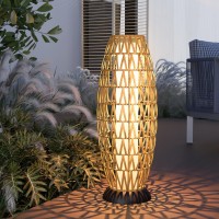 Solar Yard 29-In Outdoor Solar-Powered Woven Resin Wicker Boho Lantern Floor Lamp, Decoration For Deck Garden, Pathway, Oslo Natural