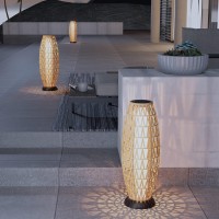 Solar Yard 29-In Outdoor Solar-Powered Woven Resin Wicker Boho Lantern Floor Lamp, Decoration For Deck Garden, Pathway, Oslo Natural