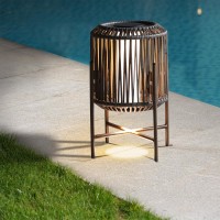 Solar Yard Mordern Floor Lamp-22 Outdoor&Indoor Decorative Light With Brown Resin Wicker, Integrated Led Solar Lamp For Porch, Garden, Patio, Enjoy Eco-Friendly Illumination, Baffin Taupe