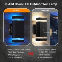 Iyogaled Led Square Up And Down Lights Outdoor Lighting, 2 Pcs Black Outdoor Light Fixture Wall Mount,Porch Lights Outdoor With Dusk To Dawn Sensor, Ip65 Outside Wall Lights For House Front Door