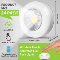 24 Pieces Led Puck Lights Wireless Under Cabinet Lighting 60 Lumens Portable Push Battery Operated Lights Mini Touch Closet Ligh