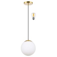 Kokoyukina 6Inch Mini Modern Globe Pendant Light Opal Glass With Brass Finish Contemporary Mid Century Adjustable Hanging Ligh