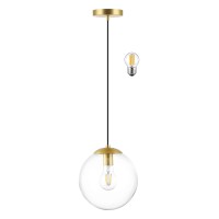 Kokoyukina 6Inch Mini Modern Globe Pendant Light Clear Glass With Brass Finish Contemporary Mid Century Adjustable Hanging Lig