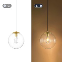 Kokoyukina 6Inch Mini Modern Globe Pendant Light Clear Glass With Brass Finish Contemporary Mid Century Adjustable Hanging Lig