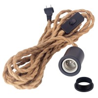 Hanging Vintage Pendant Light With Plug In Cord Hemp Rope Swag Lamp Kit Twisted Lantern Cords With Switch Replacement Lights Industrial Farmhouse Diy Fixtures Porcelain Socket Set Black Holder 15Ft