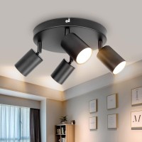 Ketom Adjustable Ceiling Spotlights, Gu10 Black Led Ceiling Spotlights, Modern Led Ceiling Light, 4 Round Light, Indoor Wall Spotlight For Bar, Bedroom, Kitchen