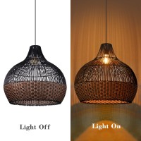 Arturesthome Rattan Pendant Light Fixtures, Wicker Boho Black Basket Lighting Chandelier, Large Natural Woven Ceiling Hanging Lamp For Kitchen Island Dining Room