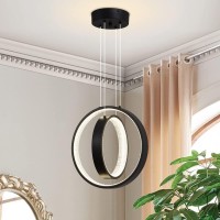 Vaziden Black Modern Chandelier Dimmable 2 Ring Pendant Light Acrylic 34W 4000K Heightadjustable Modern Led Chandelier For Dini