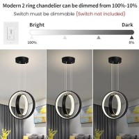 Vaziden Black Modern Chandelier Dimmable 2 Ring Pendant Light Acrylic 34W 4000K Heightadjustable Modern Led Chandelier For Dini