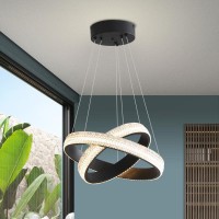 Vaziden Modern Led Chandelier Dimmable 2 Ring Gold Pendant Light Acrylic 34W 4000K Heightadjustable Modern Chandelier For Dinin