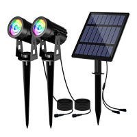 T-Sun Color Changing Solar Spotlights, Led Solar Powered Landscape Lights Outdoor Waterproof Solar Security Wall Lights Auto On/Off Dual Head Light For Garden Yard Patio(Rgb)