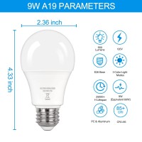 Partphoner A19 Led Light Bulbs, 60W Equivalent Efficient 9W Led Bulb, 3 Color Light Modes Light Bulbs, 900 Lumens, Cri 85+, 25000+ Hours Lifespan, Pack Of 4