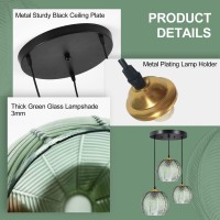 Avgnlxqe 3-Light Pendant Light, Modern Retro Green Striped Glass Lampshade E26 Height Adjustable Ceiling Hanging Lamp, Diy Chandelier For Kitchen Island/Dining Room/Living Room/Bedroom (3 Light)