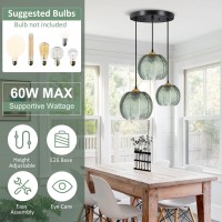 Avgnlxqe 3-Light Pendant Light, Modern Retro Green Striped Glass Lampshade E26 Height Adjustable Ceiling Hanging Lamp, Diy Chandelier For Kitchen Island/Dining Room/Living Room/Bedroom (3 Light)