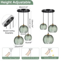 Avgnlxqe 3-Light Pendant Light, Modern Retro Green Striped Glass Lampshade E26 Height Adjustable Ceiling Hanging Lamp, Diy Chandelier For Kitchen Island/Dining Room/Living Room/Bedroom (3 Light)