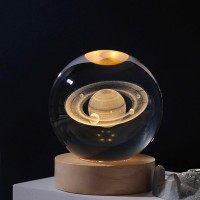 Saturn Crystal Ball Night Light 24Inch60Mm Decorative Quartz Glass Ball Deco Lamp Gift Glass Sphere With Light Stand Paper