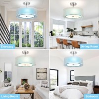 Dllt 3-Light Semi Flush Mount Ceiling Light Fixture, 15'' Blue Drum Light Ceiling Hanging With Double Fabric Shade, Modern Close To Ceiling Lamp For Living Room Bedroom Kitchen Dining Room Entry Foyer