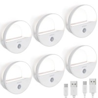 Auraxy Rechargeable Motion Sensor Night Light, Battery Night Lights Led Cool White Magnetic Stick-On Motion Sensored Hallway Light, With Dusk To Dawn Sensor For Stair, Wall, Bedroom, Bathroom(6 Pack)