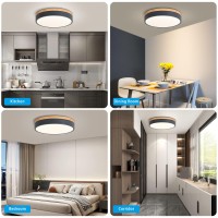 Modern Dimmable Led Close To Ceiling Light Minimalist Wood Oak Flush Mount Ceiling Light Fixture With Lampshade For Bedroom Livi