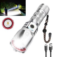 Rechargeable Led Flashlight, Super Bright Flashlight, 10000 High Lumen Flashlight, 5 Modes Zoomable Flashlight, Waterproof Flashlight, For Camping, Outdoor Activities And Emergencies (Silver)