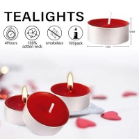 100 Pcs Red Tea Lights Candles Red Smokeless Tealight Candles 4 Hours Mini Tealight Candles Dripless Red Candles Bulk For Dinner