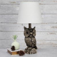 Simple Designs Woodland 1985 Tall Contemporarynight Owl Novelty Bedside Table Desk Lamp White Shade