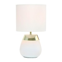 Simple Designs 14 Tall Modern Contemporary Two Toned Metallic Gold And White Metal Bedside 4 Settings Touch Table Desk Lamp Whi