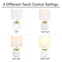 Simple Designs 14 Tall Modern Contemporary Two Toned Metallic Gold And White Metal Bedside 4 Settings Touch Table Desk Lamp Whi