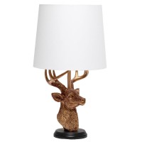 Simple Designs Woodland 1725 Tall Rustic Antler Copper Deer Bedside Table Desk Lamp With Tapered White Fabric Shade