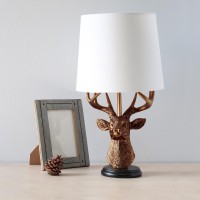 Simple Designs Woodland 1725 Tall Rustic Antler Copper Deer Bedside Table Desk Lamp With Tapered White Fabric Shade