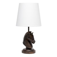 Simple Designs 1725 Tall Polyresin Decorative Chess Horse Shaped Bedside Table Desk Lamp Dark Bronze