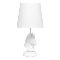 Simple Designs 1725 Tall Polyresin Decorative Chess Horse Shaped Bedside Table Desk Lamp White