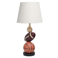 Simple Designs Sportslite 22 Tall Popular Sports Combo Basketball Baseball Football Table Desk Lamp Light Beige