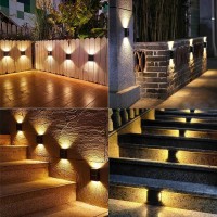 Aslidecor Solar Wall Lights Up Down 4 Pack,Illuminate Outdoor Sunlight Sensor Lamp Ip65 Waterproof Led Modern Deck Lighting Decor For House Patio Porch