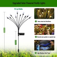 Focusky Solar Garden Lights, Firefly Lights Solar Outdoor,2Pack 10Leds Solar Powered Swaying Outdoor Lights Waterproof,Landscape Yard Patio Path Decor, Warm White