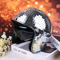 Disco Helmet With Retractable Visor Glitter Mirror Glass Punk Costume Hat For Bar Dj Club Party