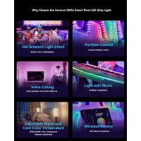 Aputure Amaran Sm5C Led Strip Lights,Rgb Smart Pixel 20W 16.4Ft Led Light Strips For Content Creators Livestreamers And Home Studios With 21 Built- In Pixel Fx, 9 System Fx Support App Contorl