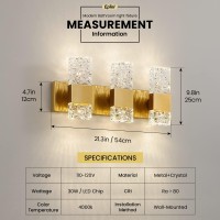 Epinl Gold Bathroom Vanity Light Fixtures Bathroom Light Fixtures Over Mirror 3Light 4000K Led Crystal Wall Sconces Modern 30W