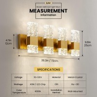 Epinl Gold Bathroom Vanity Light Fixtures Brushed Gold Bathroom Light Fixtures Over Mirror 4Light 4000K Led Crystal Wall Scon