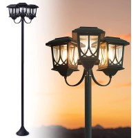 Pasamic 74.8 Outdoor Lamp Post Lights Solar Powered,Solar Floor Lamps Outdoor Lights,3-Head Waterproof Street Lights For Garden, Lawn, Pathway, Driveway, Front/Back Door,Replaceable Bulb,60 Lumens