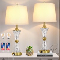 Touch Control Dimmable Table Lamps For Bedrooms 3Way Gold Crystal Bedside Lamp With Usb Ports Set Of 2 Contemporary End Table